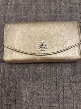 Tory Burch Metallic Champagne Pebbled Leather Wallet